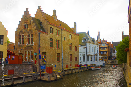 Colorful buildings on canal in Brugges, Belgium   © Lindasky76