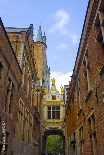 The arch of building of the Brugse Vrije (Liberty of Bruges) - Renaissance Hall on Burg Square in Brugge