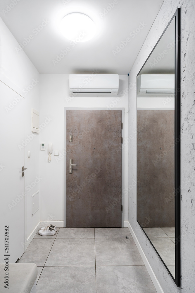 Corridor with large mirror in cozy house Corridor with large mirror in cozy house
