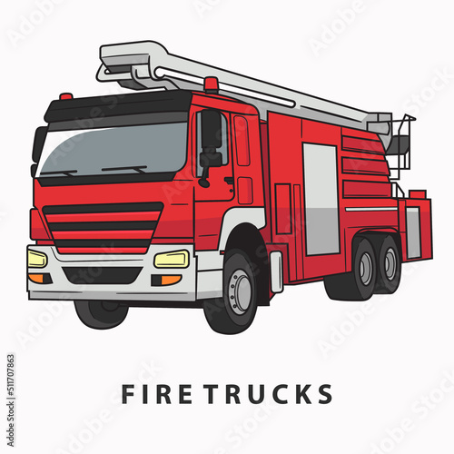 Fire truck on white background. Cartoon transport.