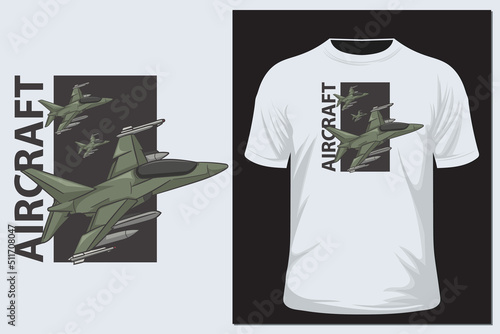 Military plane fired a missile. Fighter jet vector illustration. T shirt