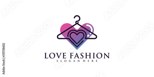 Fashion store logo design inspiration with love and hanger style concept Premium Vector