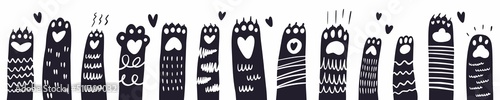 Paws of cats raised up drawn by hand