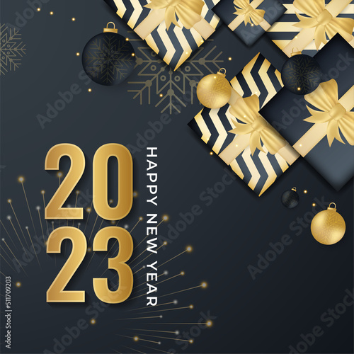 Happy new year 2023 background with 3D gold number