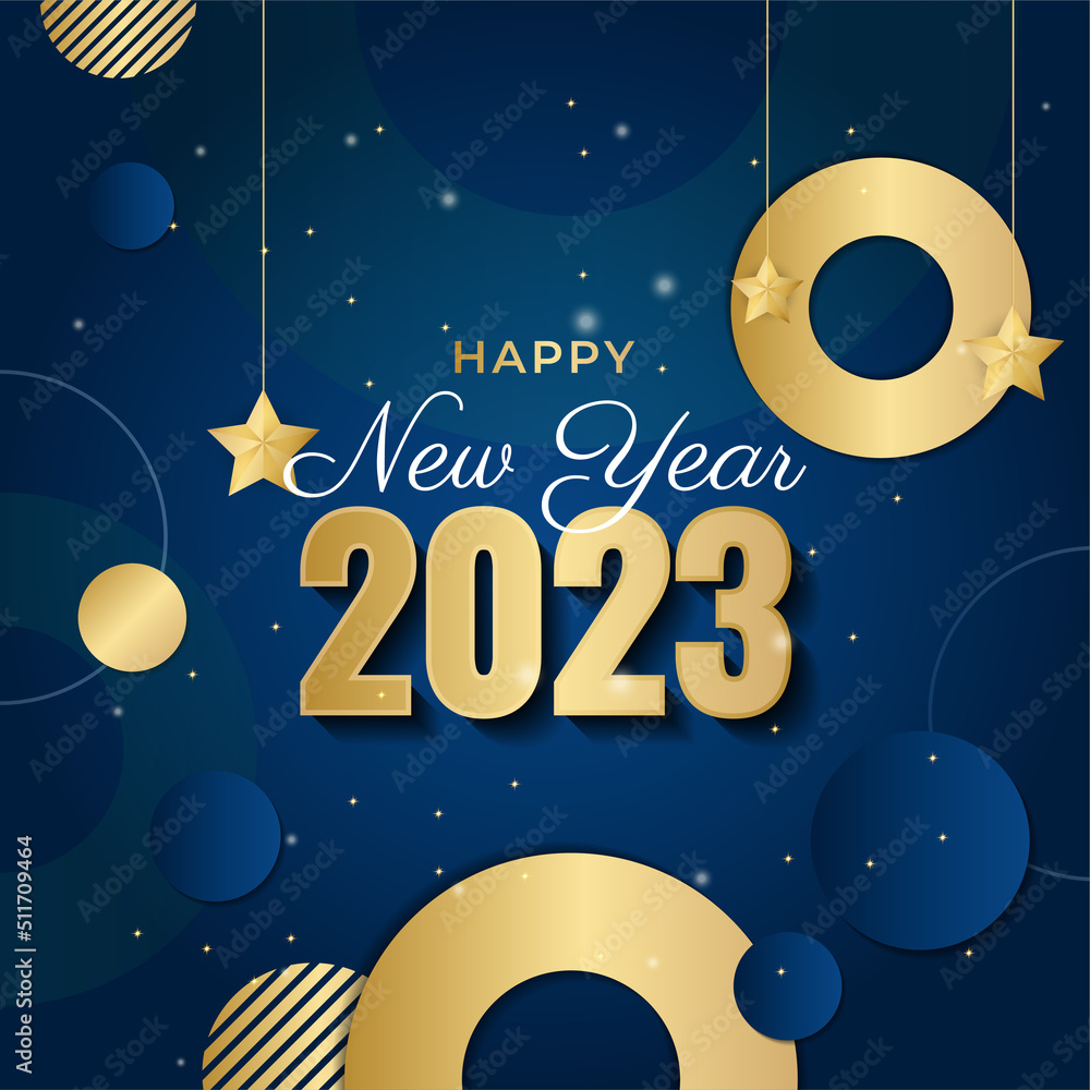 © SyahCreation - Happy new year 2023 square post card background for social media template. Blue and gold 2023 new year winter holiday greeting card template. Minimalistic trendy banner for branding, cover, card. © SyahCreation - Happy new year 2023 square post card background for social media template. Blue and gold 2023 new year winter holiday greeting card template. Minimalistic trendy banner for branding, cover, card.