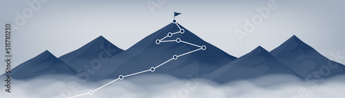 Mountain path climbing route to peak above cloud