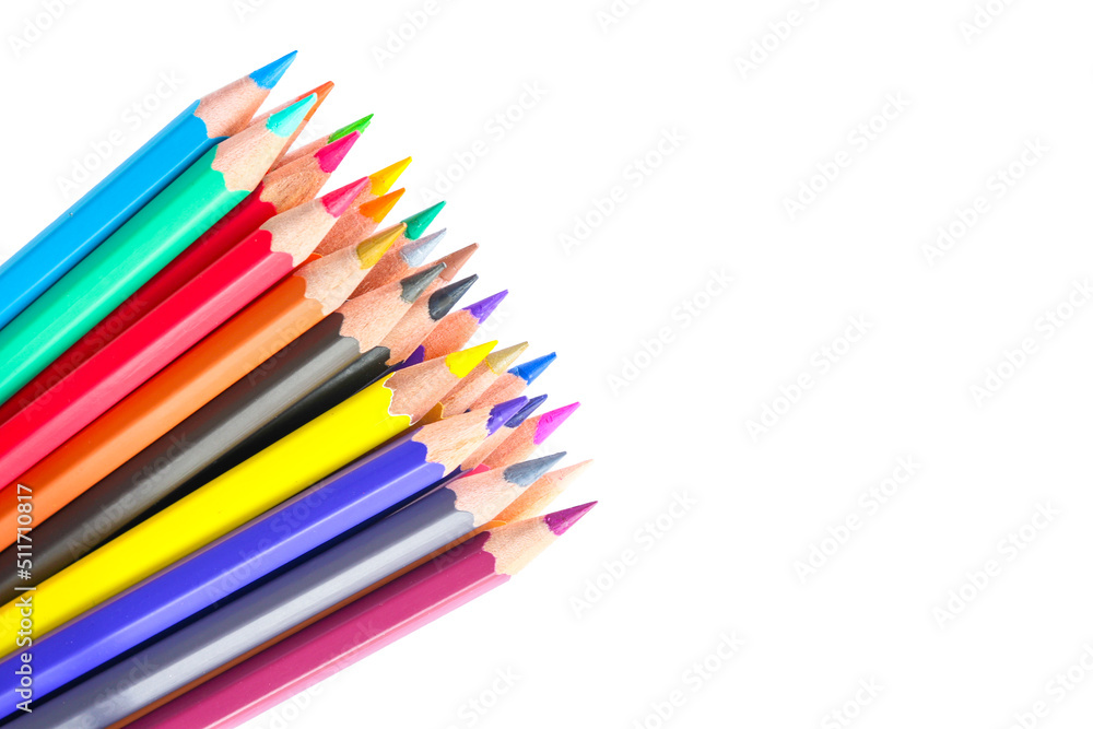 colored pencils lined on a white background colored pencils lined on a white background