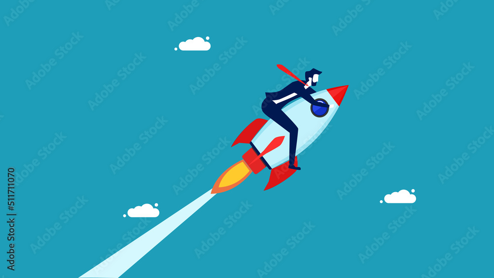 Start a business. Businessman launching a rocket into the sky. business concept vector