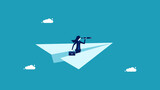 Leaders with vision. Business woman on a paper plane. business concept vector illustration eps