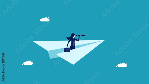 Leaders with vision. Business woman on a paper plane. business concept vector illustration eps
