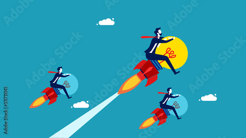 Leader of business victories. Competitive Advantage A businessman rides a light bulb faster than his competitors vector