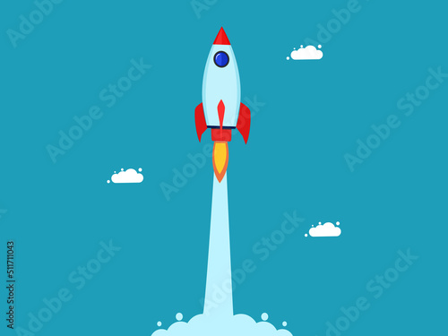 Fototapeta Naklejka Na Ścianę i Meble -  Start a business. Businessman launching a rocket into the sky. business concept vector illustration