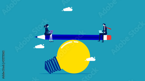 Cognitive Psychology. Business people balance creativity. Equality. business concept vector illustration