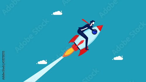 Start a business. Businessman launching a rocket into the sky. business concept vector