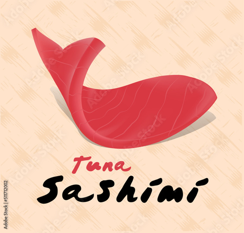 Fresh raw tuna piece. Sushi sashimi japan asian food. Sashimi or sushi logo vector