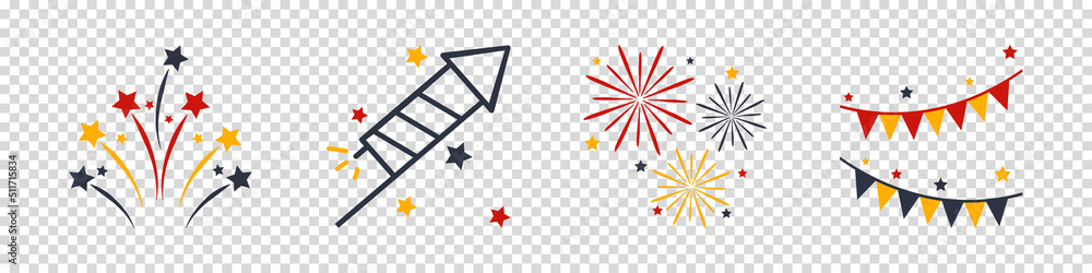 Firework Icons For Festival, Event, Celebration And Party - Colorful Vector Illustrations Isolated On Transparent Background - obrazy, fototapety, plakaty 