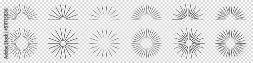 Sunburst Or Starburst Element Set - Different Vector Illustrations Isolated On Transparent Background