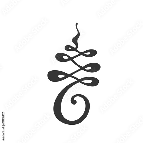 Unalome hand drawn sign. Hindu and Buddhist symbol representing path to enlightenment. Isolated vector illustration