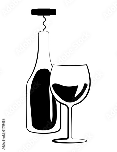 Wine bottle with wine glass icon or silhouette. Alcohol symbol. Vector illustration.	
