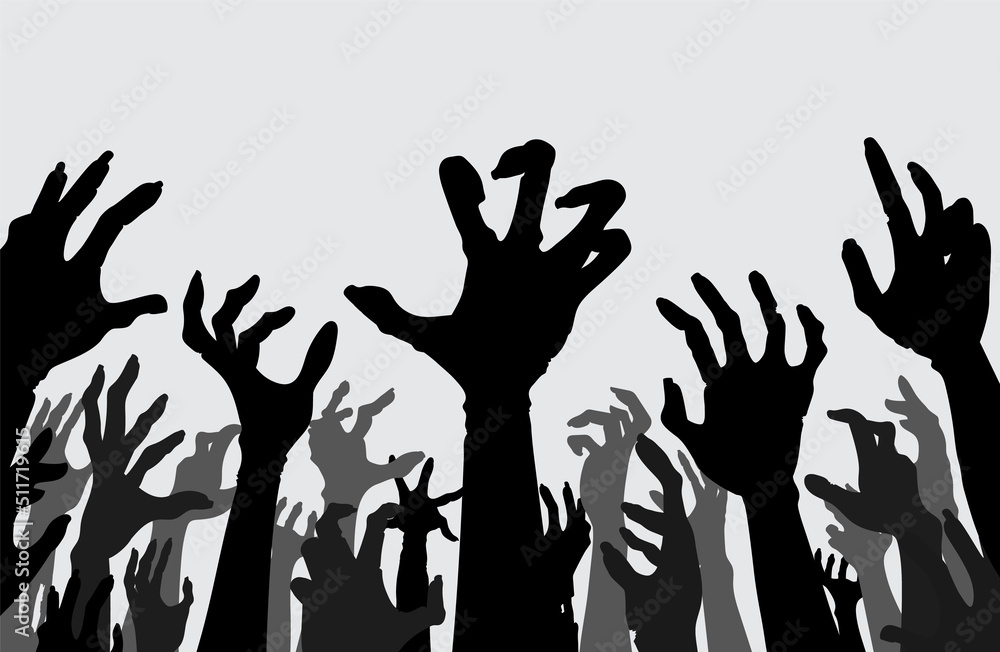 Vetor do Stock Silhouette Hands and arms of evil spirits rise up a lot