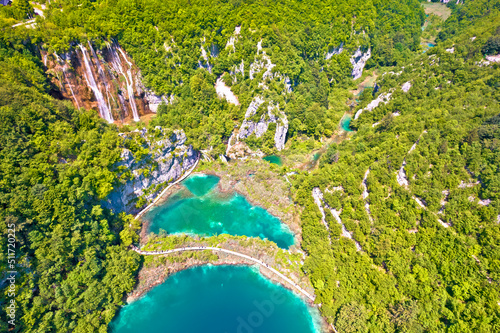 Paradise waterfalls of Plitvice lakes national park aerial view photo