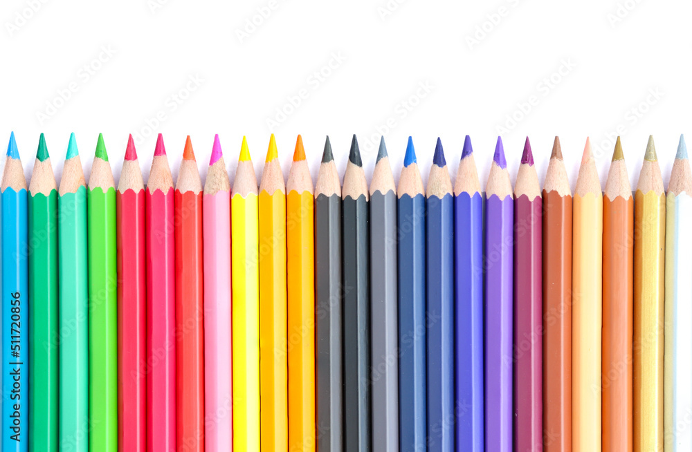colored pencils lined on a white background colored pencils lined on a white background