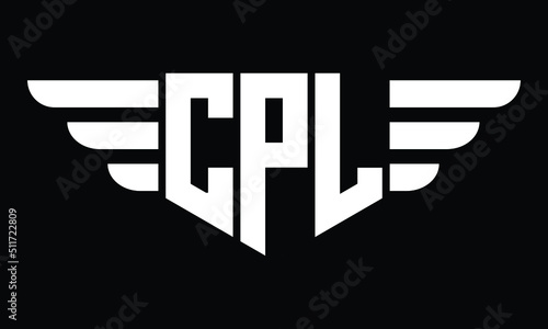 CPL three letter logo, creative wings shape logo design vector template. letter mark, wordmark, monogram symbol on black & white.	