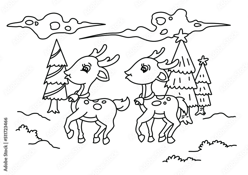 Obraz premium Christmas animals cute coloring page for kids vector