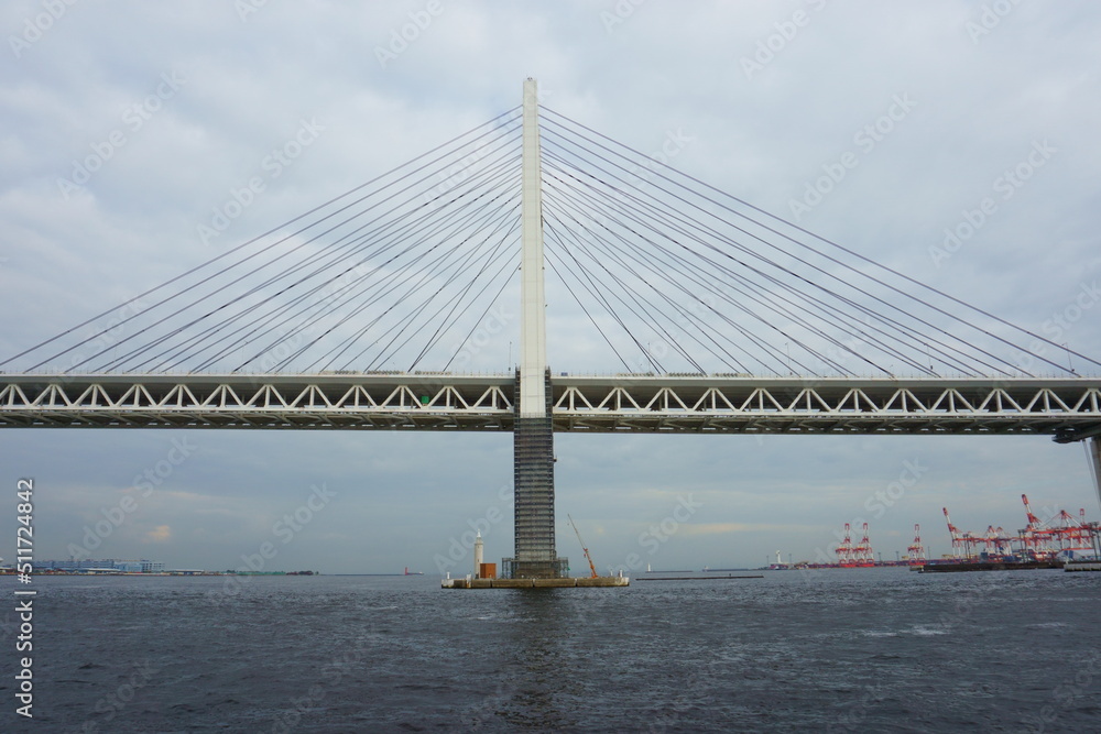 Naklejka premium Yokohama bay bridge is an 860 metres crosses Tokyo Bay