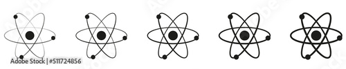 Atom icon set. The structure of the atomic nucleus. Isolated on a white background. Vector illustration eps10
