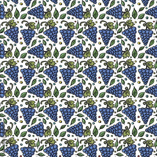 Seamless grape pattern. Doodle vector with grape icons. Vintage grape pattern