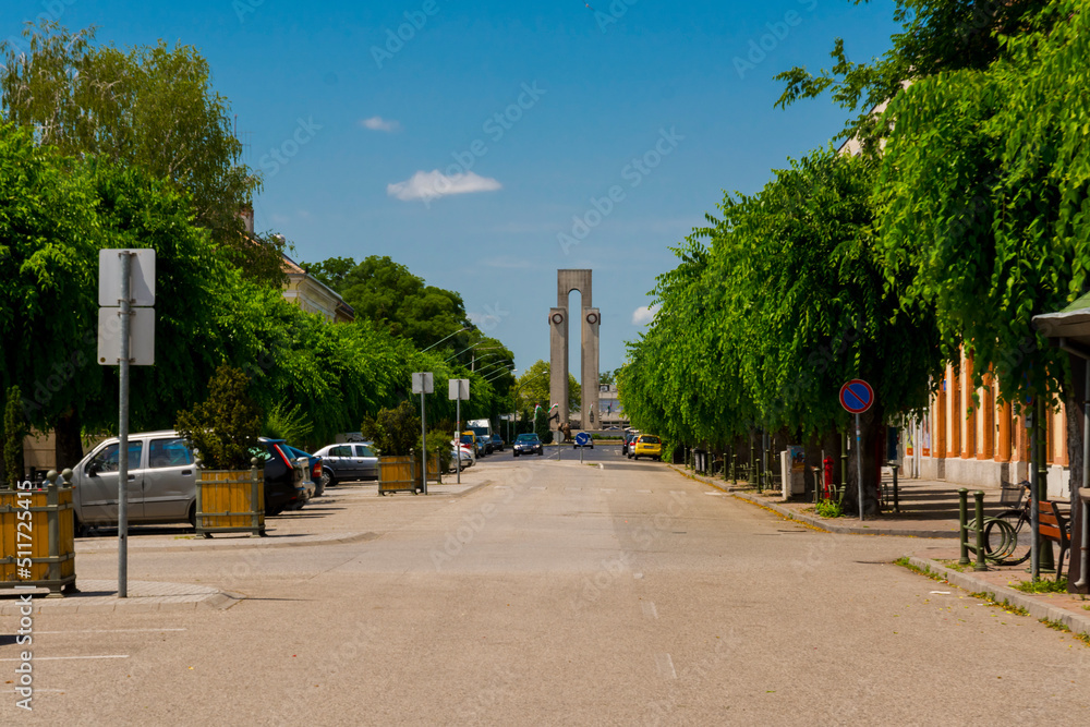 View of the main street of Mohacs in Summer