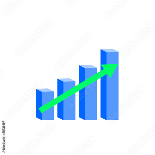 graph up in 3d flat vector illustrations and green arrow for business