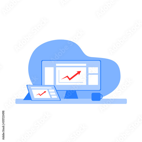 Monitor showing business grow in red arrow vector illustration
