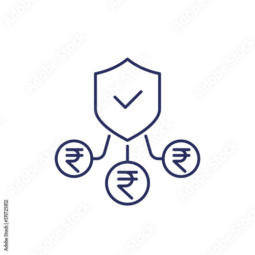 insurance money, payments line icon with rupee