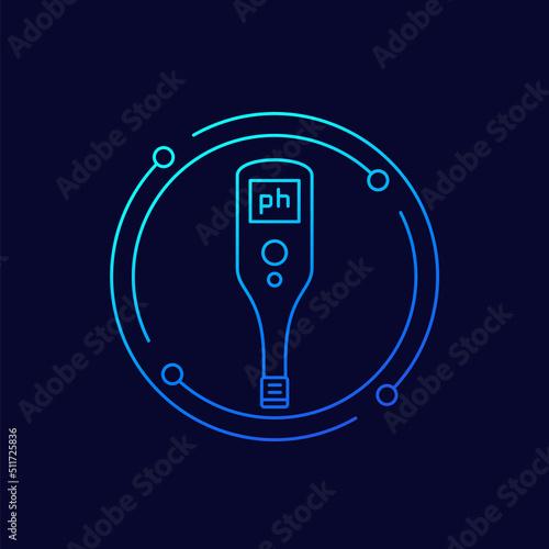 ph meter or tester icon, water and soil testing linear vector
