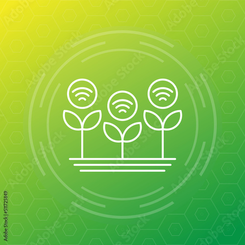 smart farming and agriculture technology line vector icon