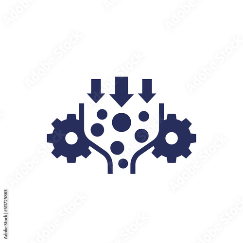 Bottleneck analysis icon with gears on white