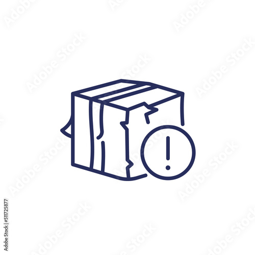 damaged package line icon with broken box