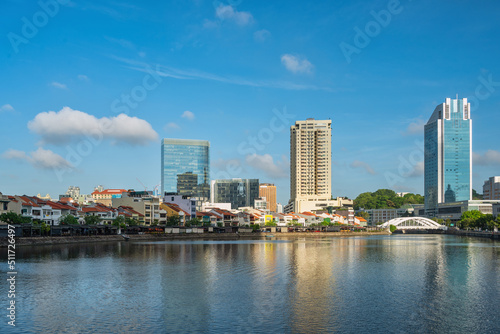 Singapore city skyline at Boat Quay and Clarke Quay waterfront business district © Noppasinw