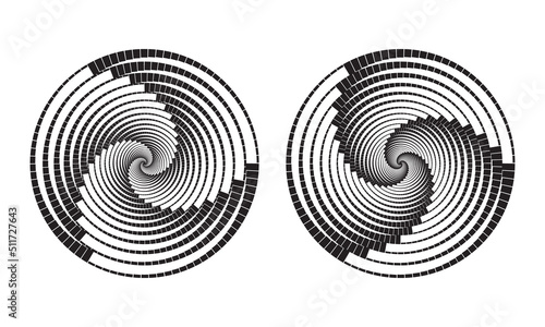 Spiral with three parts of lines set. Rotating blocks shapes vector Illustration. Propeller icon, logo or tattoo.