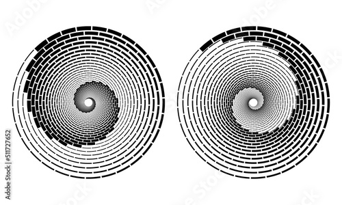 Spiral with diminishing blocks as tattoo or icon.