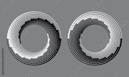 Abstract background with rotating elements. Spiral with two parts of lines set. Yin and Yang symbol.