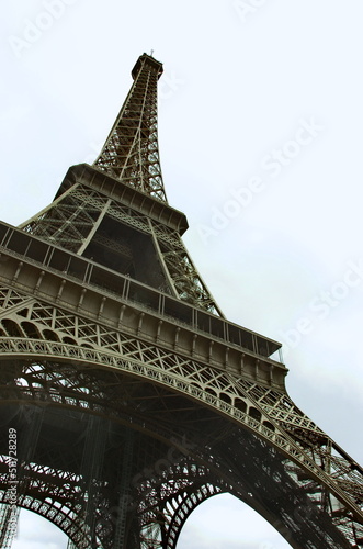 Eiffel Tower in Paris, France with white space for text.