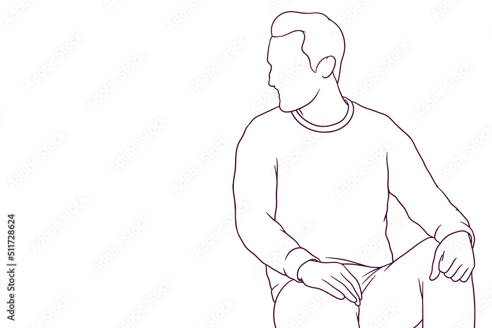 men in casual sitting while looking around. hand drawn style vector illustration men in casual sitting while looking around. hand drawn style vector illustration