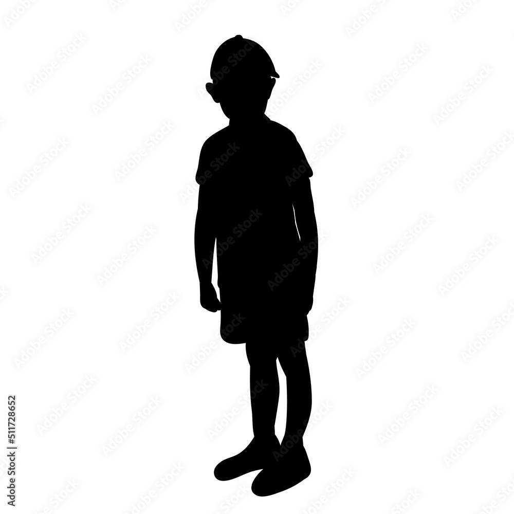 child, boy in a cap silhouette on a white background