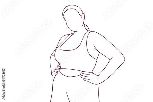beautiful plus size woman holding hands on waist. hand drawn style vector illustration