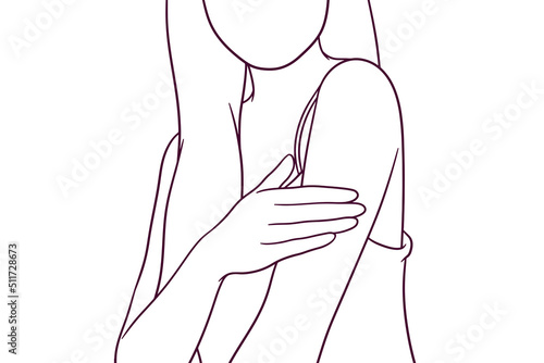 beautiful young woman touch her skin. beauty cosmetics and facial treatment concept. hand drawn style vector illustration