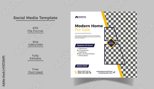 Real Estate Social Media Banner Template or Instagram Post Design Template