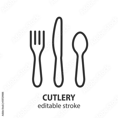 Cutlery line icon. Spoon, fork, knife vector sign. Editable stroke.